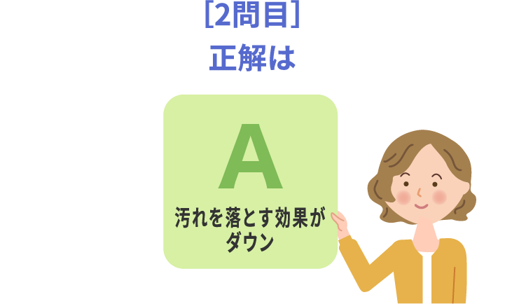 ［2問目］正解はA汚れを落とす効果がダウン