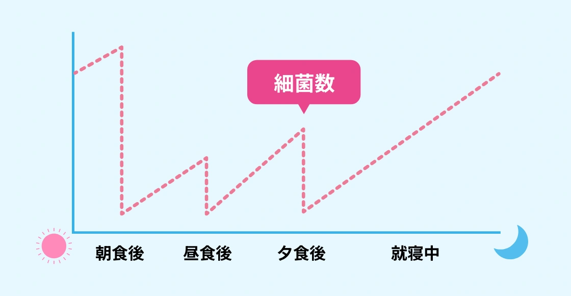 朝食後、昼食後、夕食後、就寝中の細菌数の推移
