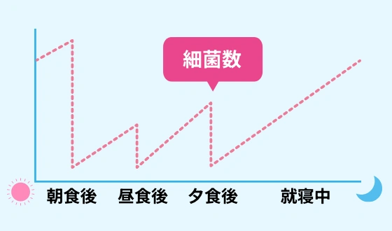 朝食後、昼食後、夕食後、就寝中の細菌数の推移